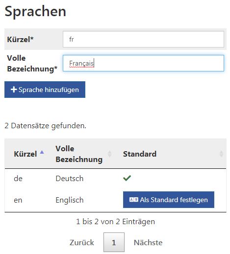 Neue Sprache erstellen in UliCMS