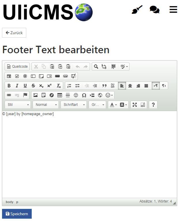 Footer Text bearbeiten