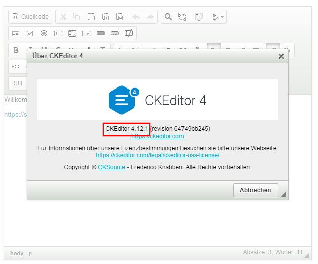 CKEditor wurde auf Version 4.12.1 aktualisiert
