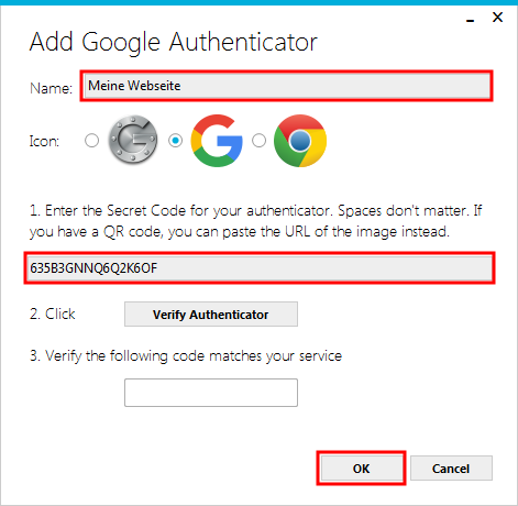 Add Google Authenticator Secret Code